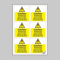 Caution - Temporarily Out of Order Labels (Sheet of 6) - TESTTTTT!!!!! Caution - Temporarily Out of Order Labels (Sheet of 6) - TESTTTTT!!!!!
