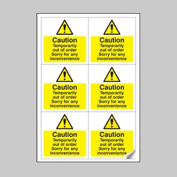 Caution - Temporarily Out of Order Labels (Sheet of 6) - TESTTTTT!!!!! Caution - Temporarily Out of Order Labels (Sheet of 6) - TESTTTTT!!!!!