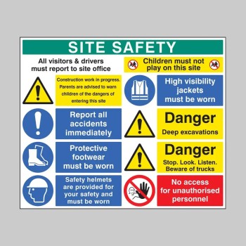 Report to Office - Construction Work - Report Accidents - Footwear - Helmets - No Children - Hi Vis - Excavations - Stop, Look, Listen - No Access - TESTTTTT!!!!! 