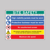 Site Safety - Report to Office - Hi Vis - Footwear - No Access - Liable for Prosecution - 5mph - Multi-Message Site Safety Board - TESTTTTT!!!!! Site Safety - Report to Office - Hi Vis - Footwear - No Access - Liable for Prosecution - 5mph - Multi-Message Site Safety Board - TESTTTTT!!!!!