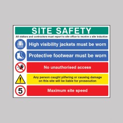 Site Safety - Report to Office - Hi Vis - Footwear - No Access - Liable for Prosecution - 5mph - Multi-Message Site Safety Board - TESTTTTT!!!!! Site Safety - Report to Office - Hi Vis - Footwear - No Access - Liable for Prosecution - 5mph - Multi-Message Site Safety Board - TESTTTTT!!!!!
