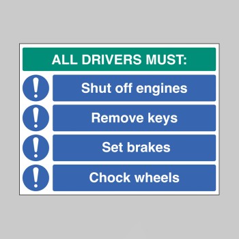 All Drivers Must - Shut off Engine - Remove Keys - Set Brakes - Chock Wheels - TESTTTTT!!!!! 
